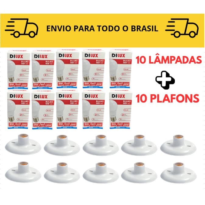 Iluminação Lâmpada de led e Plafon kit Soquete para lâmpada Plafon 100w e Lâmpada 9w 6500K Dilux