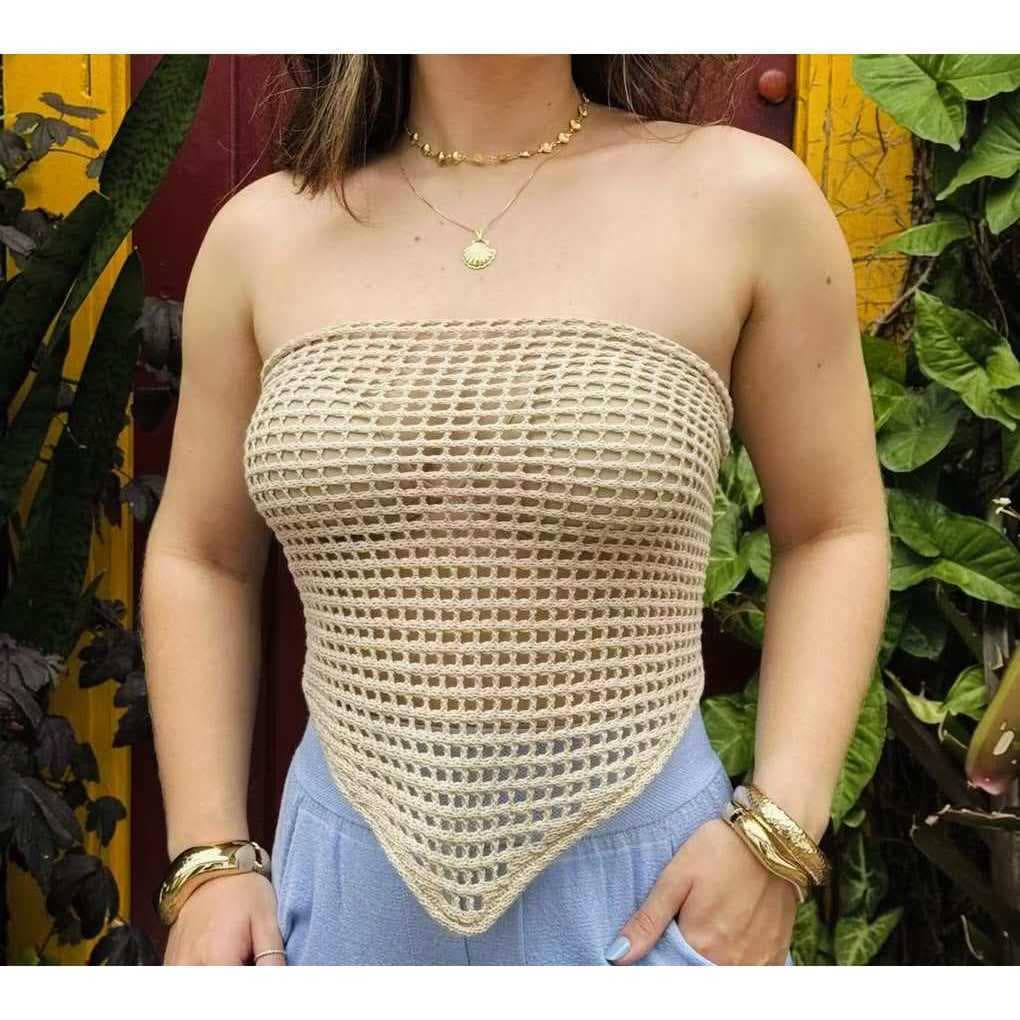 Lenço Bandana Tricot Ponto Croche Tendência Verão