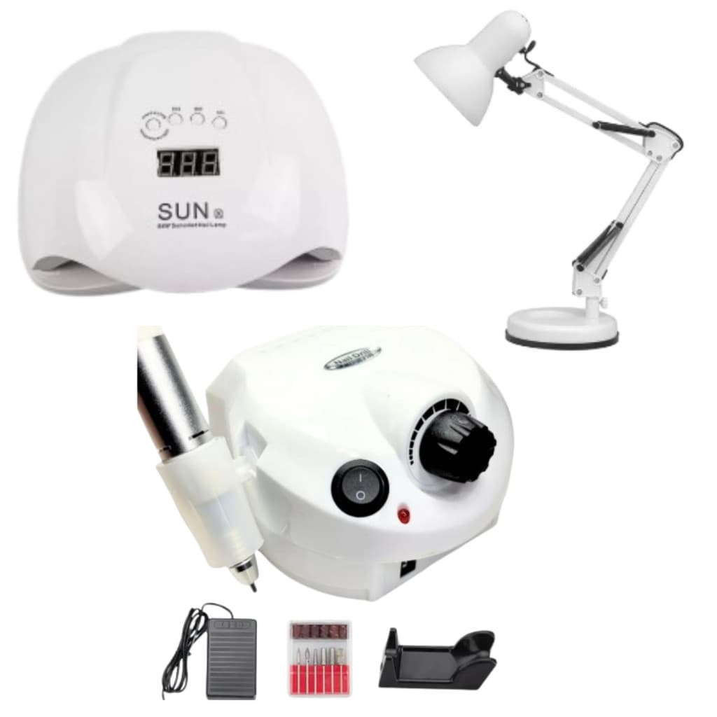 Kit mesa 3 itens  Nail - Cabine 36 leds + Luminaria uv + Lixadeira porquinho 35.000