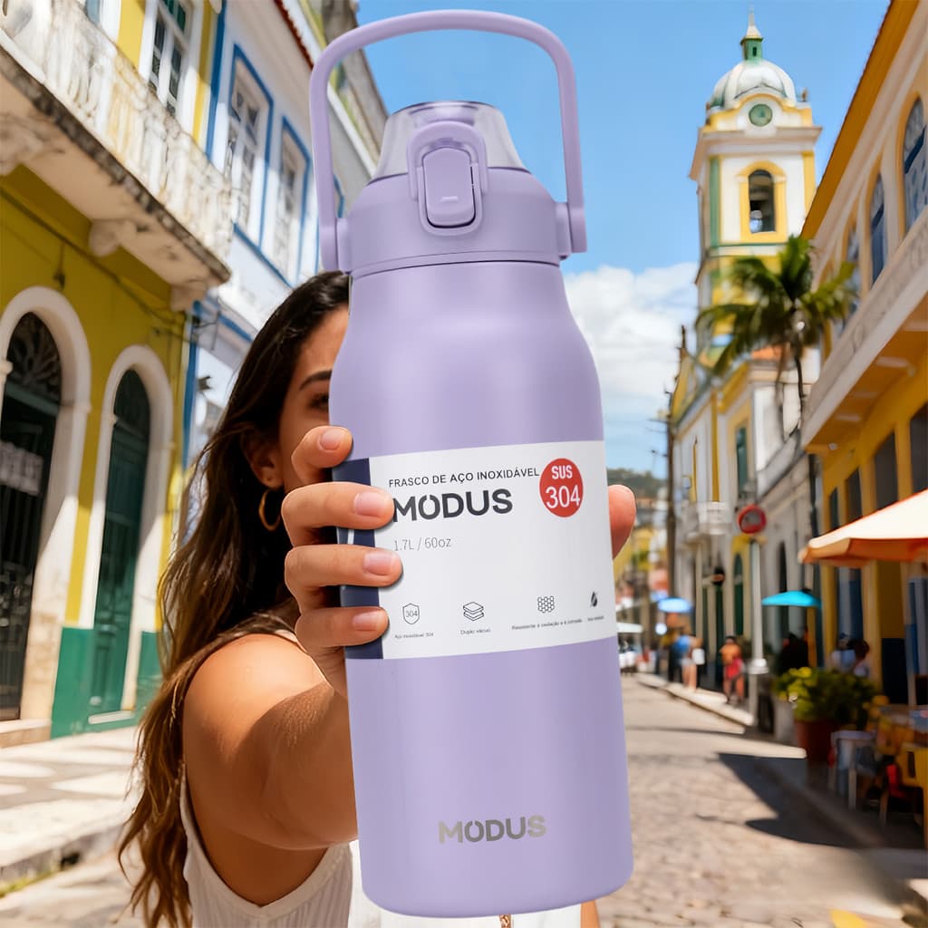 Modus Garrafa Térmica De Viagem Inox 1700ml Água Com Canudo