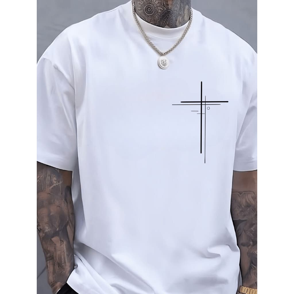 Camiseta Masculina Cruz Dupla Religião Cristão 100% Algodão Promoção Malha Premium 30.1