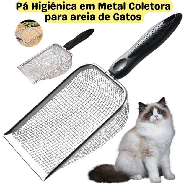Pá Higiênica em Metal Coletora para Areia de Gatos