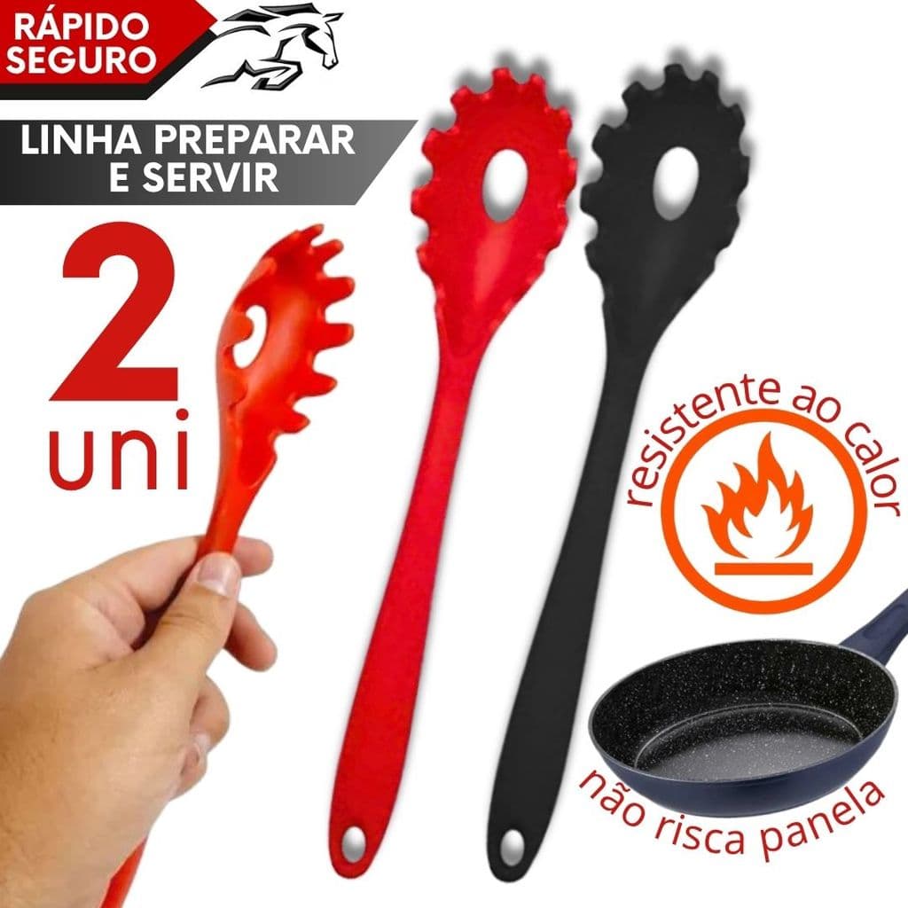 Pegador de Massas Silicone Reforçado 28cm Resistente ao Calor Preto Vermelho