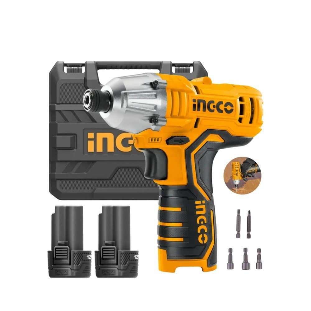 PARAFUSADEIRA DE IMPACTO INGCO 1/4" CIRLI1201-9 COM 2 BATERIAS 1.5AM 12V