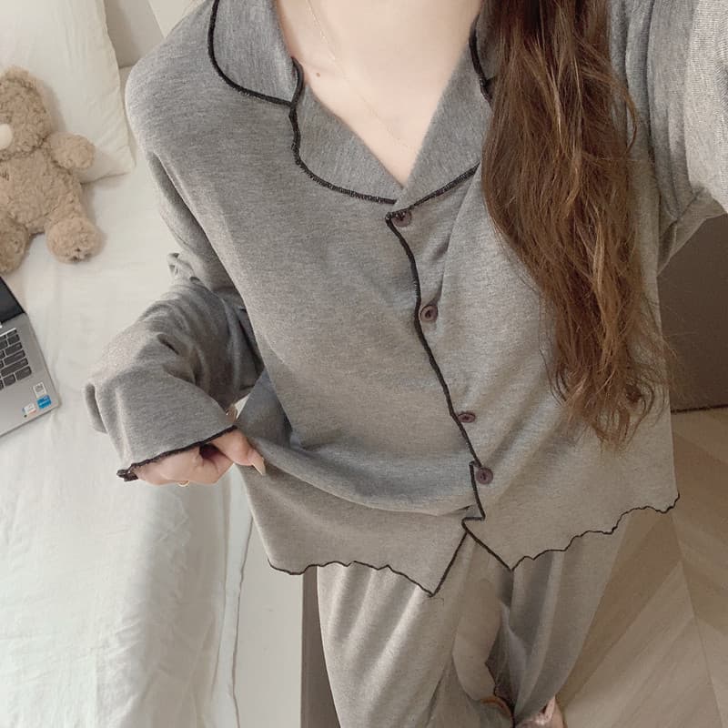 Coreano preguiçoso pijamas feminino 2025 novo estilo primavera outono Modal manga comprida peito acolchoado High-End Hom