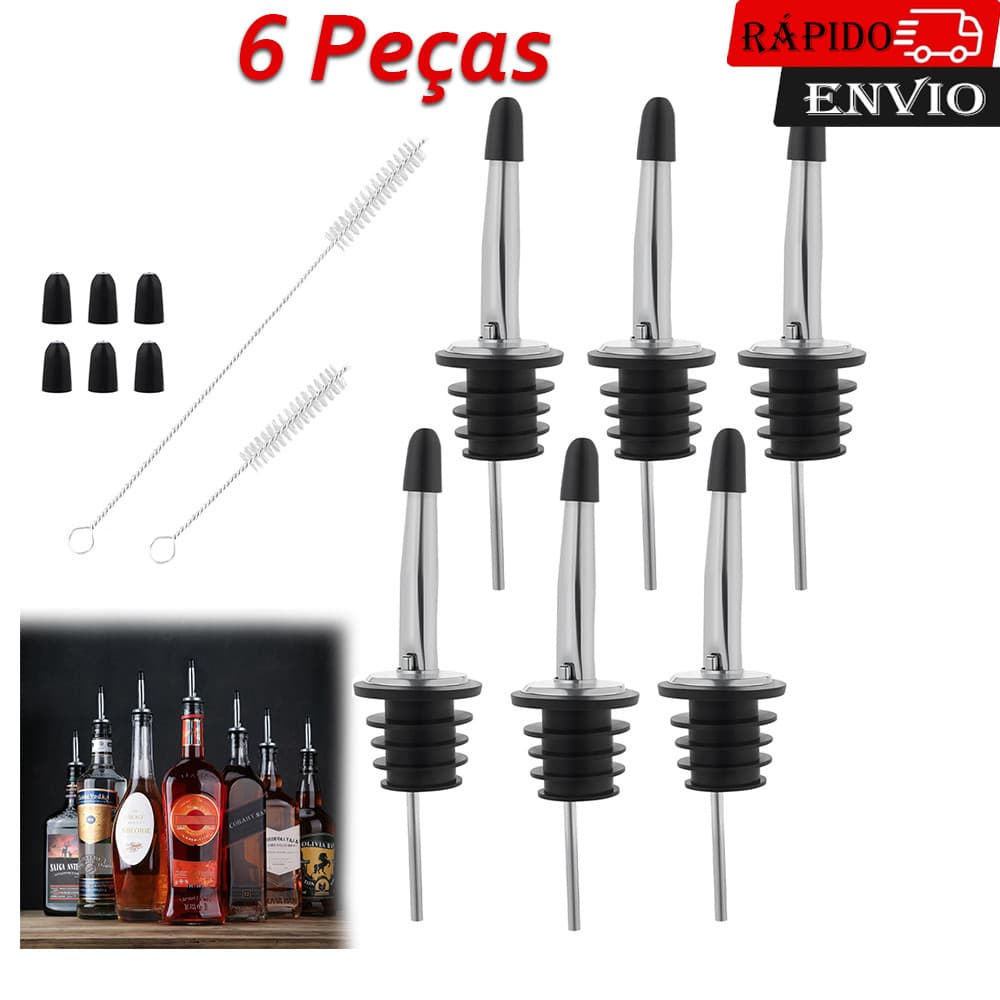 6 unidade Bico Dosador Inox Em Silicone Azeite Vinho Bebida Coquetel Bico Dosador Inox Garrafa