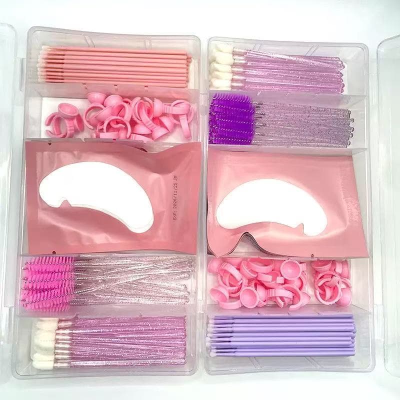 J&H- kit Extensão de Cílios Estojo 5 Divisórias com Escovinhas Microbrush Aplicador Anel e Pads Lash