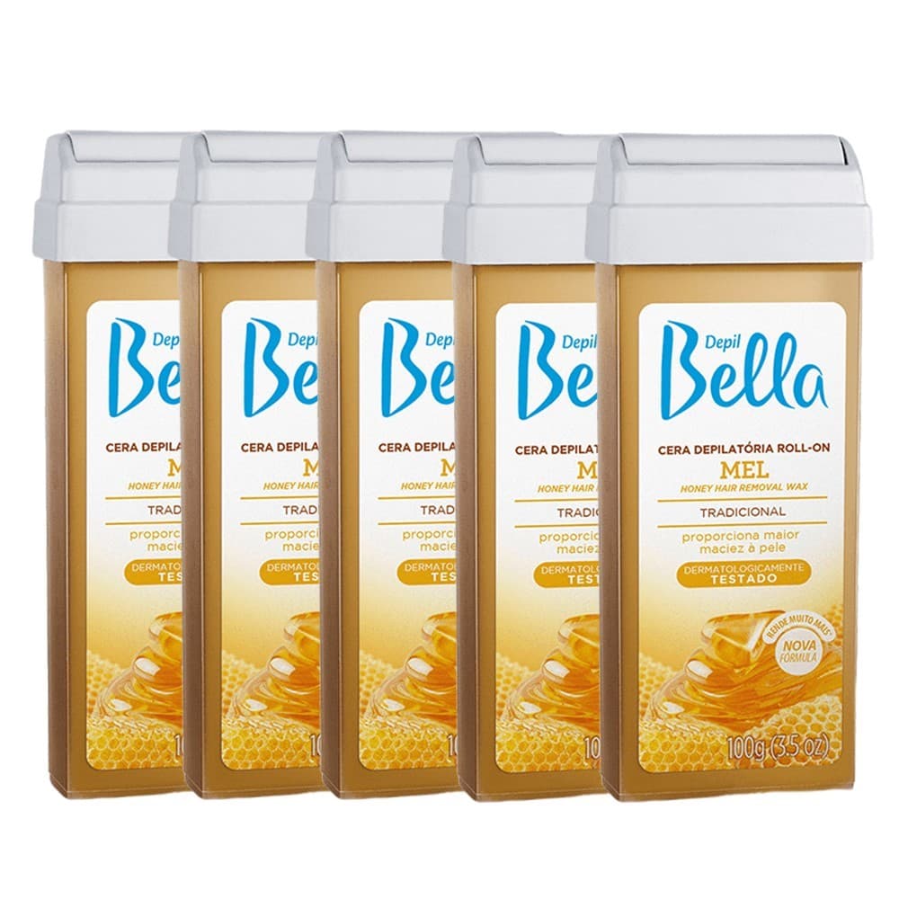 Kit 5 Cera Depilação Roll On Depil Bella Mel Depilatória Refil 100g