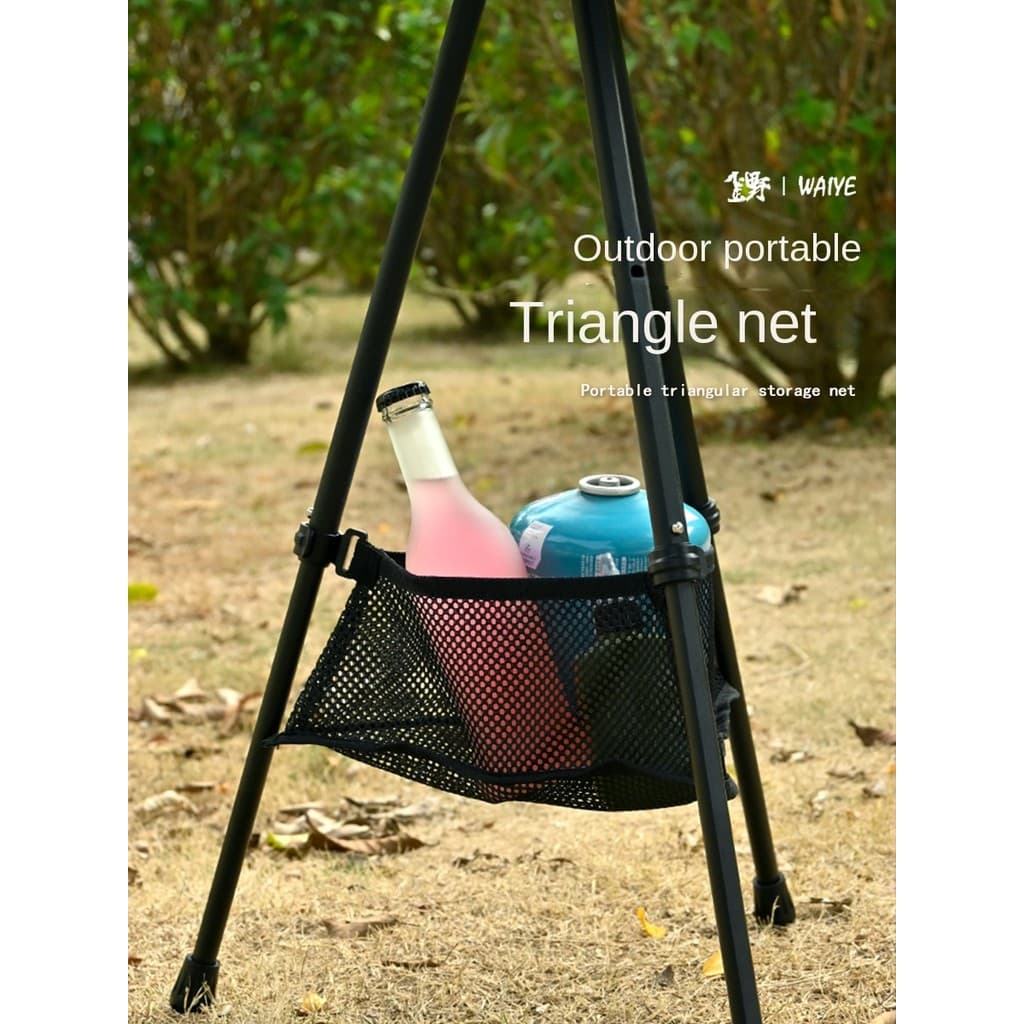 Malha triangular portátil ao ar livre Bolsa Armazenamento dobrável Bolsa sob a rede de armazenamento de mesa triangular