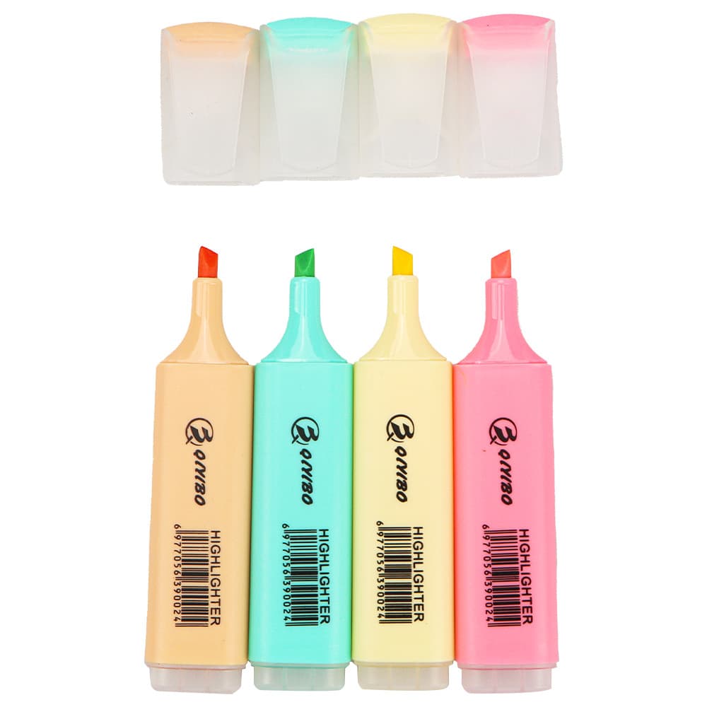KIT MARCA TEXTO 4 CORES PASTEL COLORIDO KIT ESTOJO 4 TONS MATERIAL ESCOLAR ESCRITÓRIO