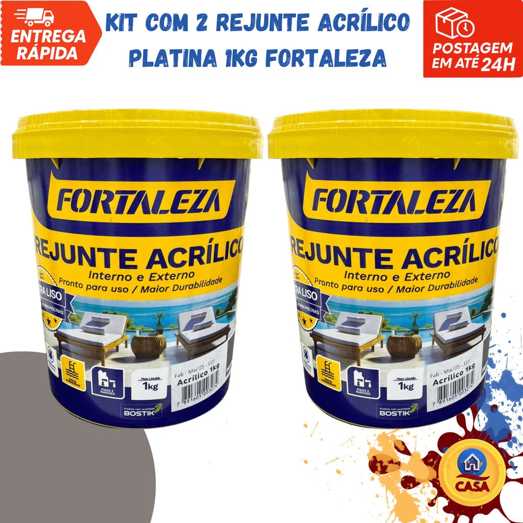 Rejunte Acrílico Platina 1Kg - Fortaleza - Kit com 2 unidades