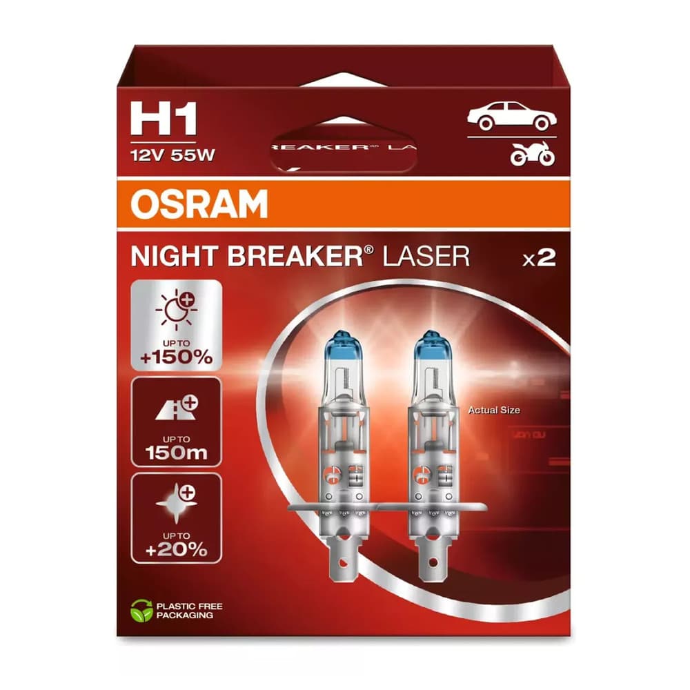 KIT 2 LÂMPADAS H1 OSRAM NIGHT BREAKER LASER +150% 3900K 12V