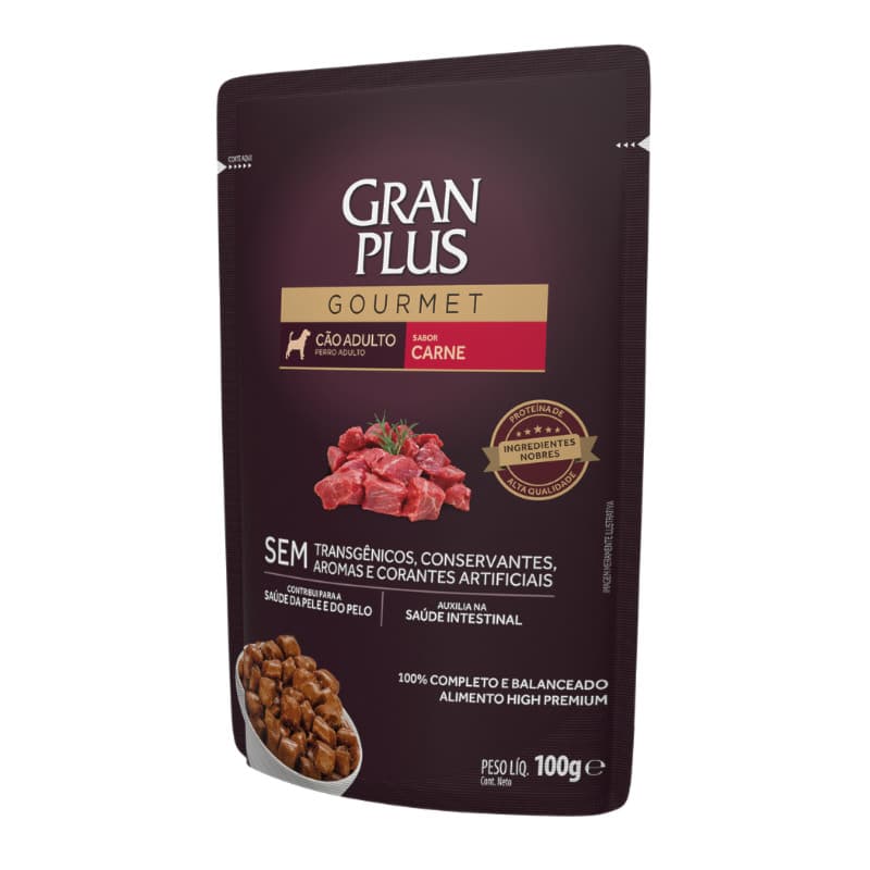 Ração Úmida Sachê GranPlus Gourmet Cachorros Adultos Carne 100gr