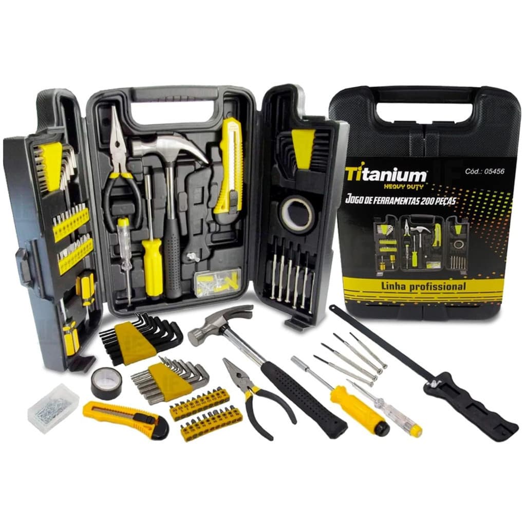 Jogo de Ferramentas 200 Peças Titanium Profissional Kit Completo para Reparos Montagem e Manutenção