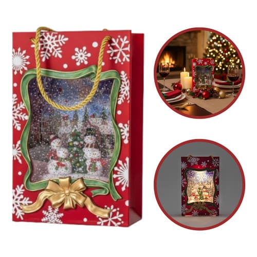 Luminária Sacola Presente 23x15cm Decoração Natal Musical - Vermelho - Sacola De Presente