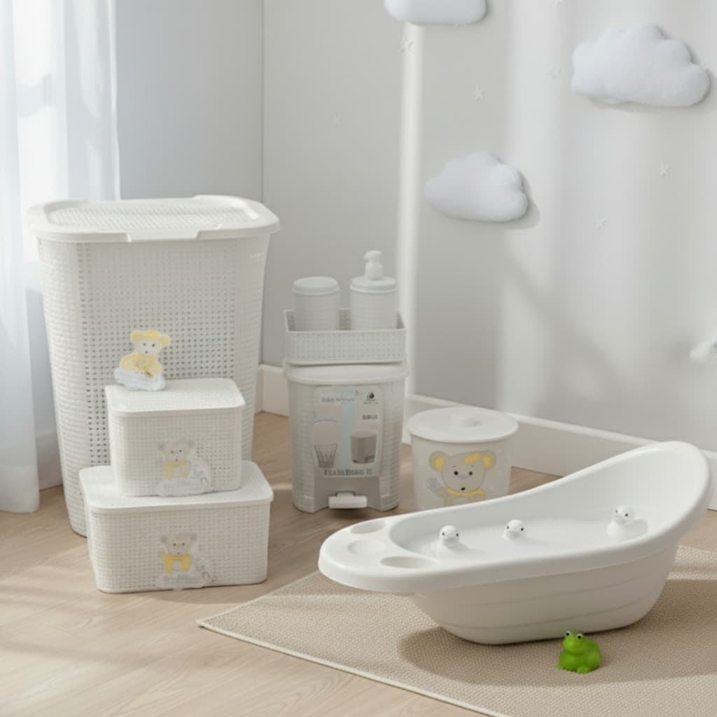 Kit Bebê Completo Cuidados Organização 7 peças Branco Linha Baby - Monte Líbano