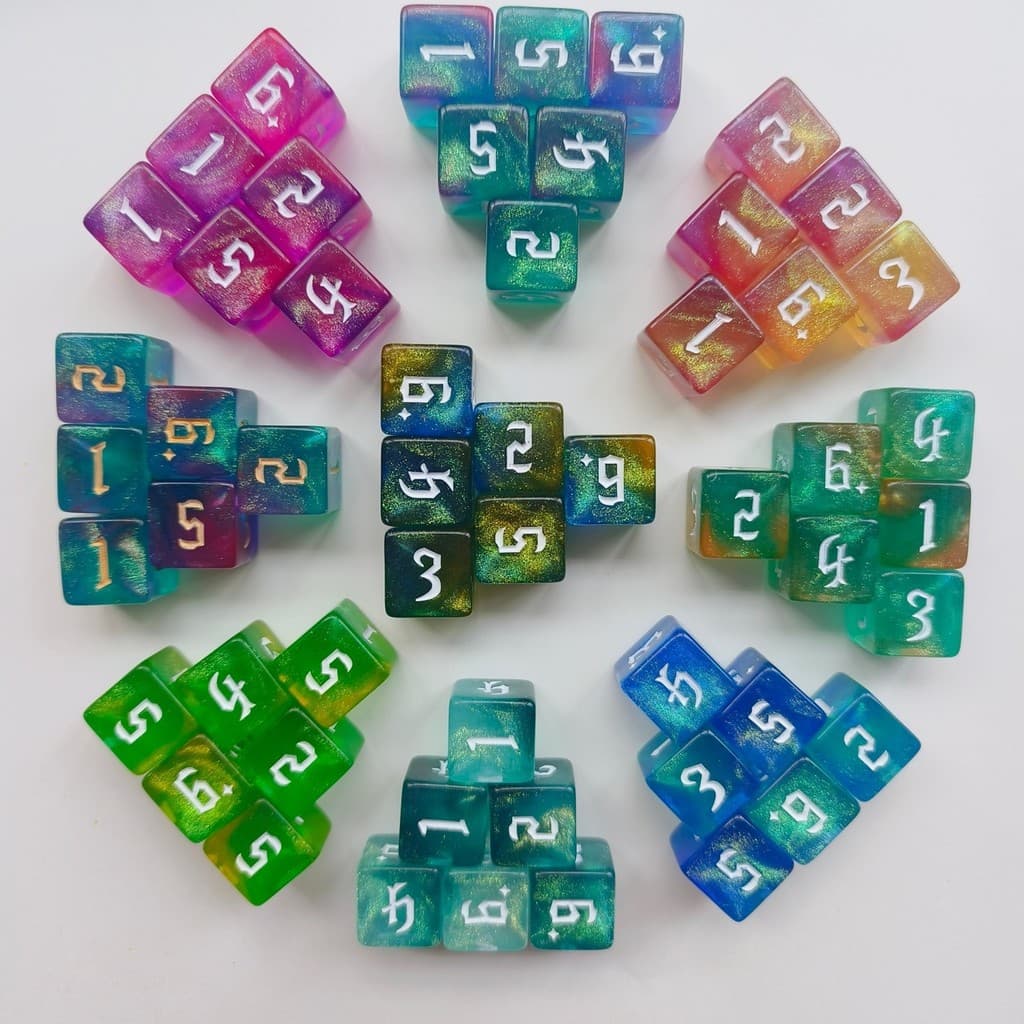 10 Pçs/Set Conjunto De Dados Acrílicos D6 Padrão Esculpido De Poliedro Jogo De 6 Lados Para RPG Dungeons and Dragons Tab