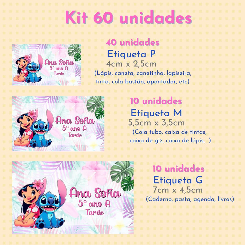 Etiquetas Escolares Lilo e Stitch | Volta às Aulas | Material Escolar | Etiqueta para Lápis Caneta Caderno