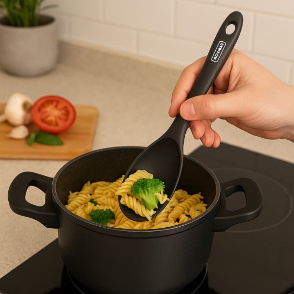 Espátula Silicone Cozinha Utensílio Pegador Talheres Vermelho Preto Cozinha Mexer Servir Comida