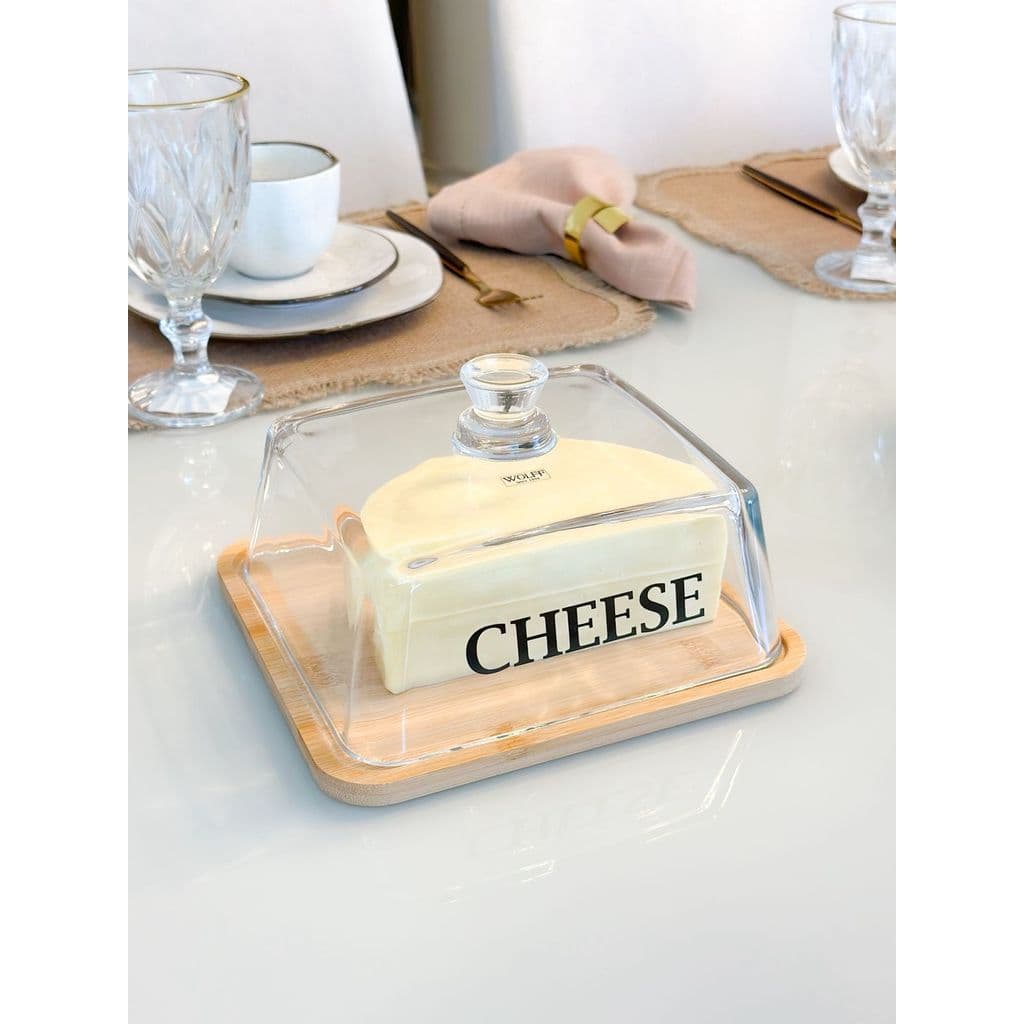 Queijeira Porta Queijo Bambu com Tampa de Vidro Wolff Basic para Mesa Posta ou Cantinho do Café