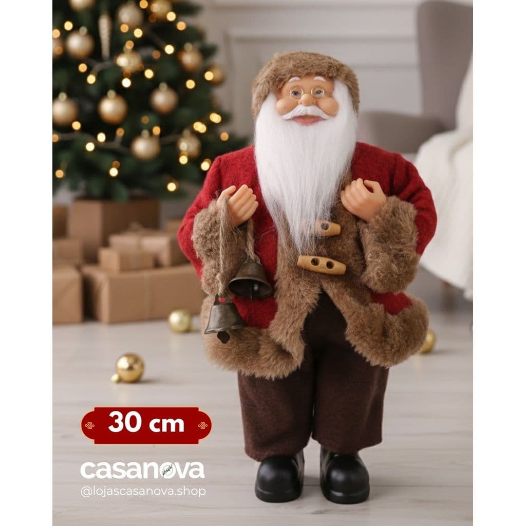 Papai Noel em Pé 30cm Vermelho/Bege – Decoração Natalina Premium