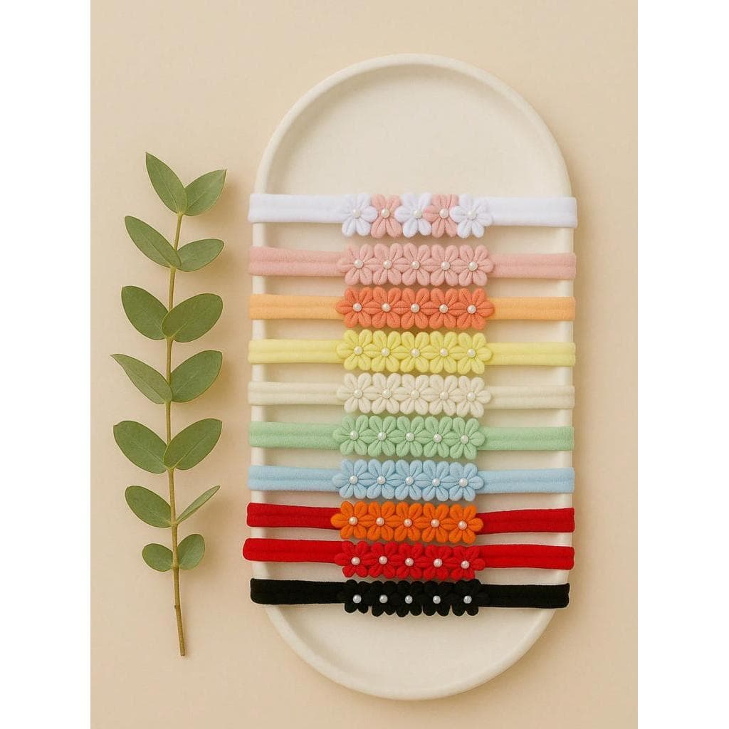 Kit 10 tiaras de florzinha na meia de seda para recém nascido
