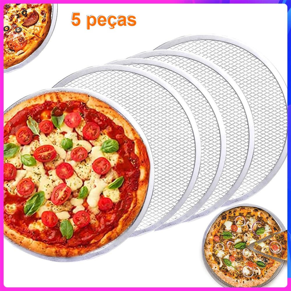 5 peças tela de pizza 35,5 cm com furos – Antiaderente, para Forno Elétrico e a Gás, Multiuso