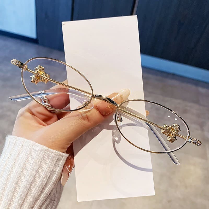 Óculos Anti-Luz Azul Com Moldura De Metal Oval Coreano