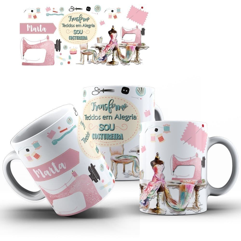 Caneca Profissão Costureira + Caixinha