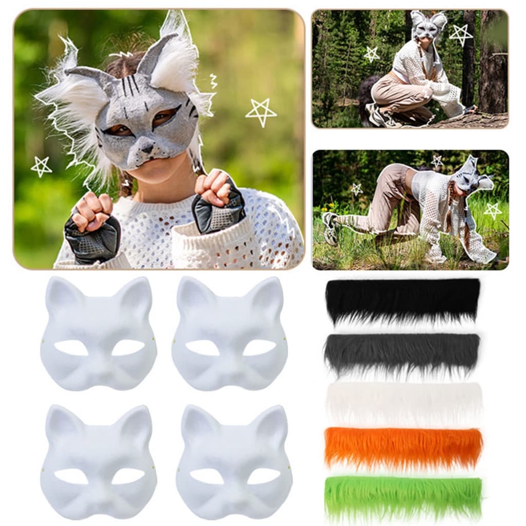 Máscara De Gato Personalizável , Leve , Faça Você Mesmo , Conjunto De Branca Com Malha Para Os Olhos E Pele Sintética , Perfeita Crianças Adultos , Ideal Dor