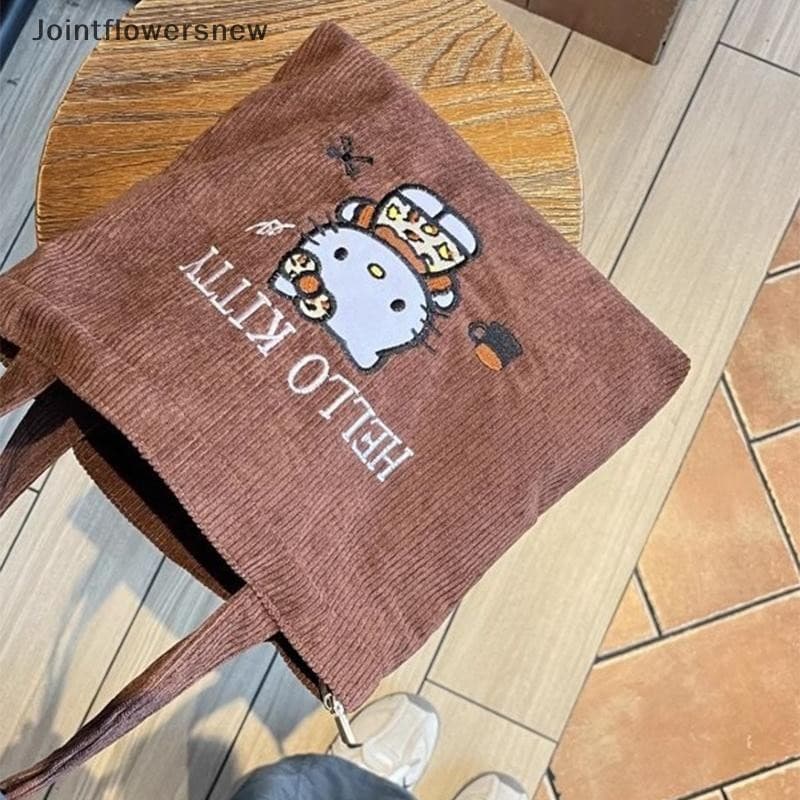 JTN Doce Bonito Bordado Leopardo Padrão Olá Kitty Bolsa Pequena Capacidade Versátil De Veludo Pequeno Saco NW