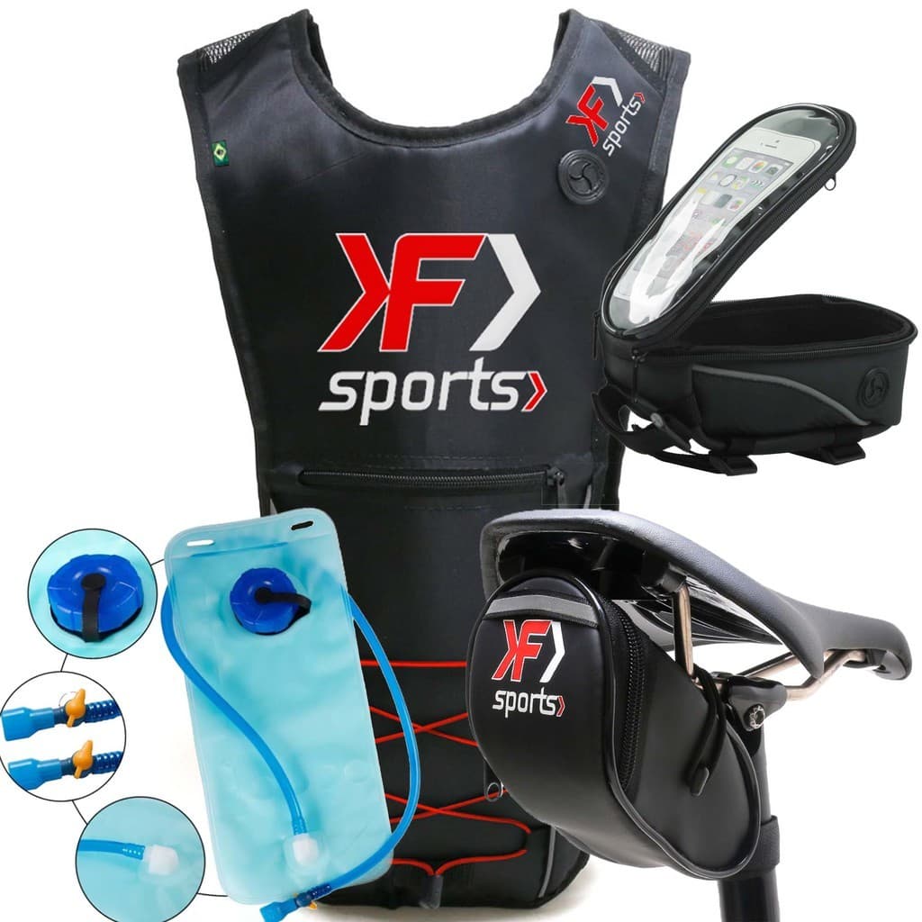 Mochila De Hidratação Bolsa Selim Case Quadro Celular Bike Ciclismo MTB F Sports Vermelha