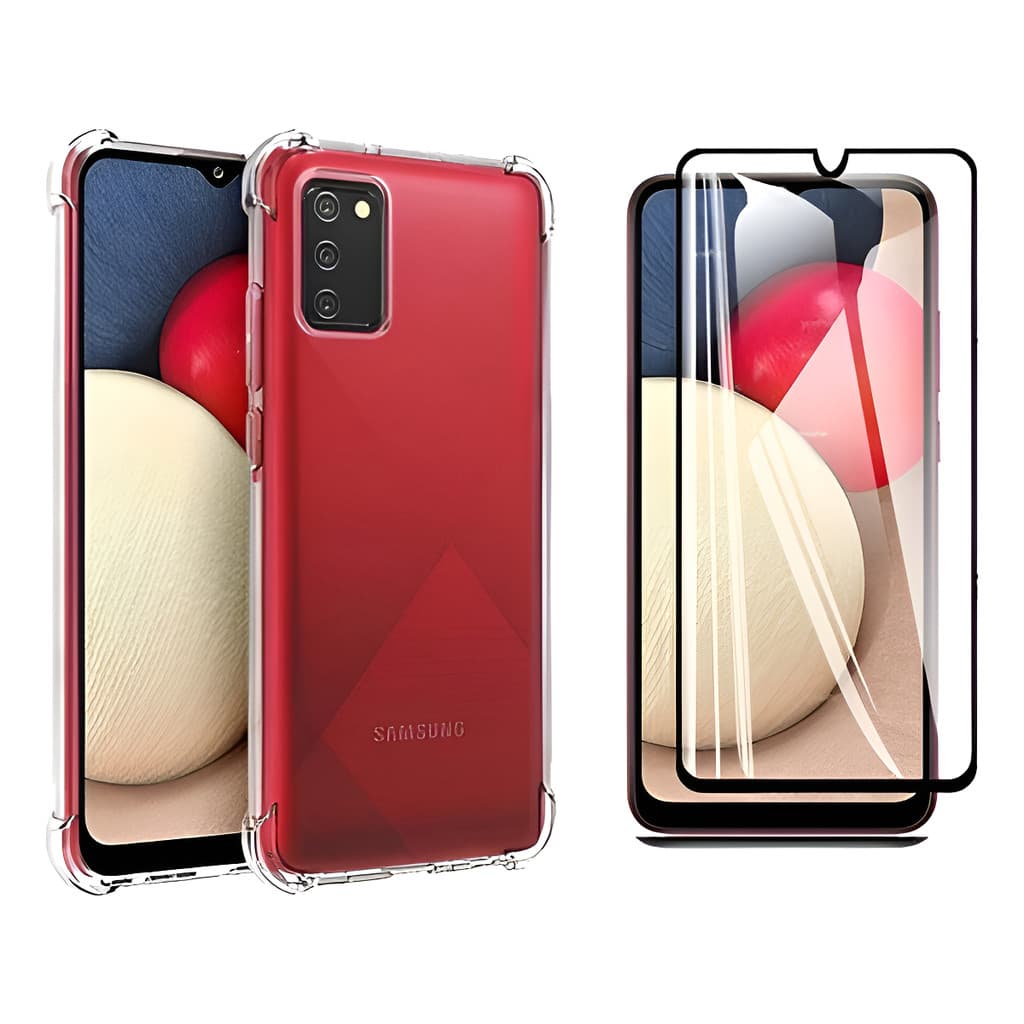 Capa Silicone TPU Anti Impacto Para Galaxy A02s + Pelicula 3D de Vidro Temperado