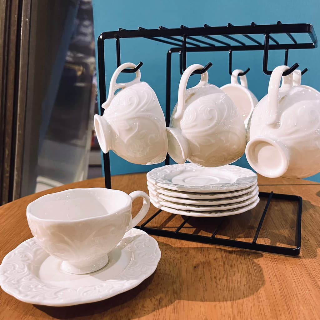 Conjunto Xícaras Café Luxo 12 Peças - Pires Elegantes - Presente Fino