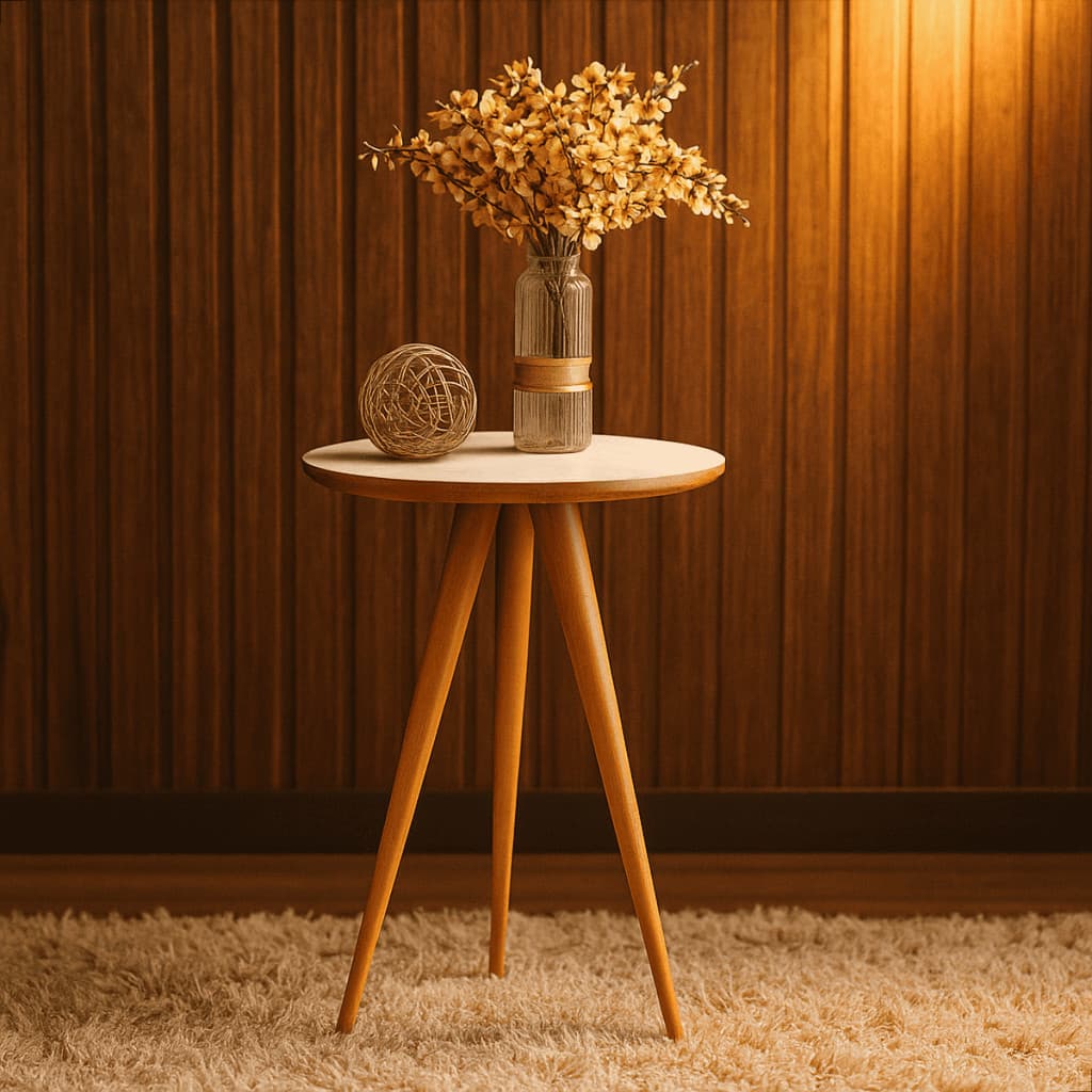 Mesa De Apoio Retrô 62cm Redonda Com Pés Palito Vintage Quarto Decoração Sala