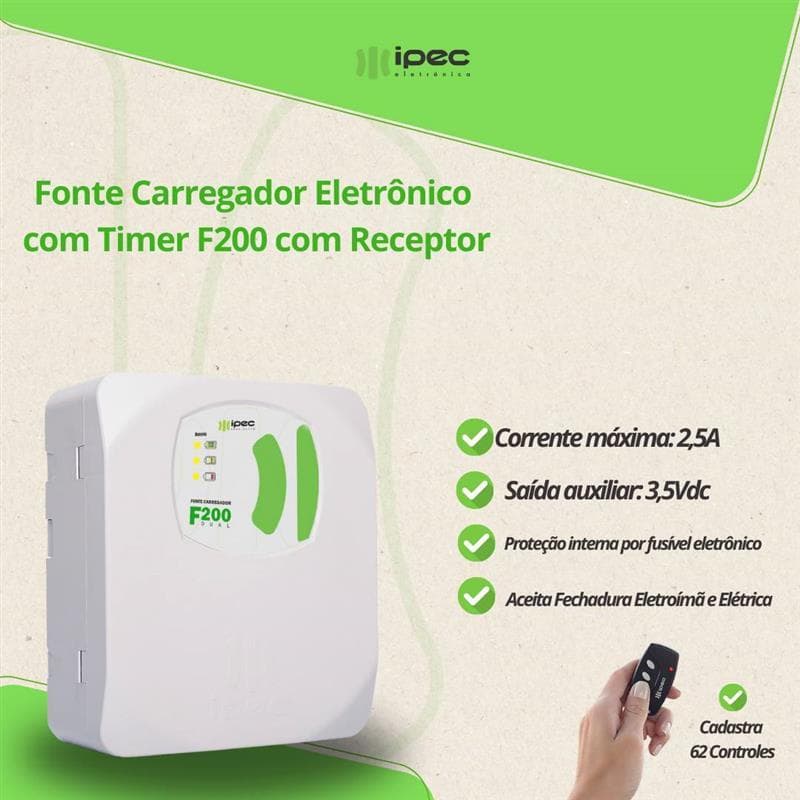 Fonte Carregador F200 Dual com Timer Digital RX com Receptor Integrado para Controle Universal IPEC PPA Garen Rossi JFL