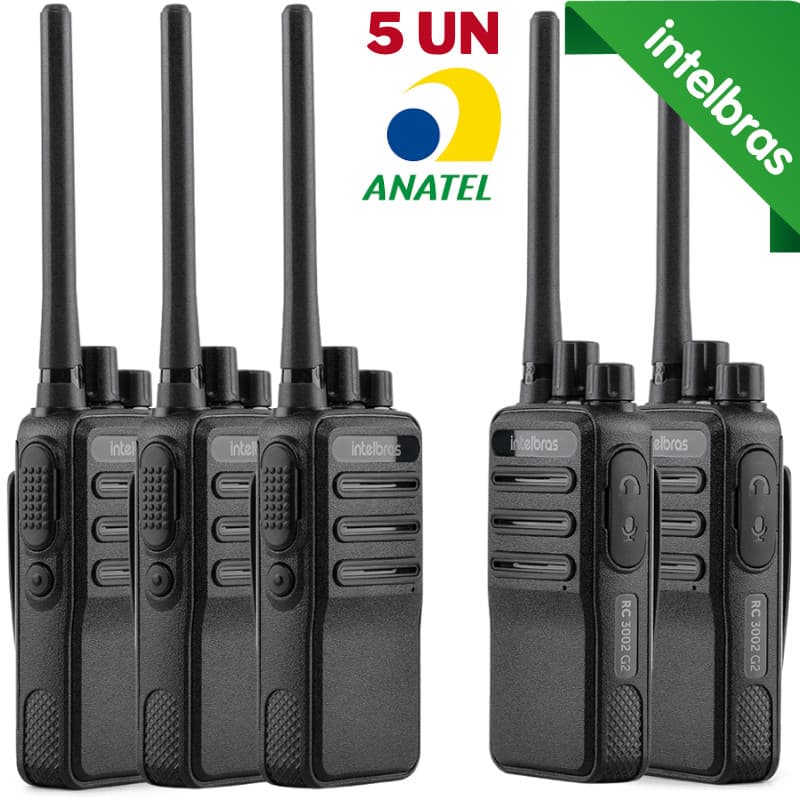 Kit 5x Rádio Comunicador INTELBRAS RC3002 G2 Walkie Talk HT