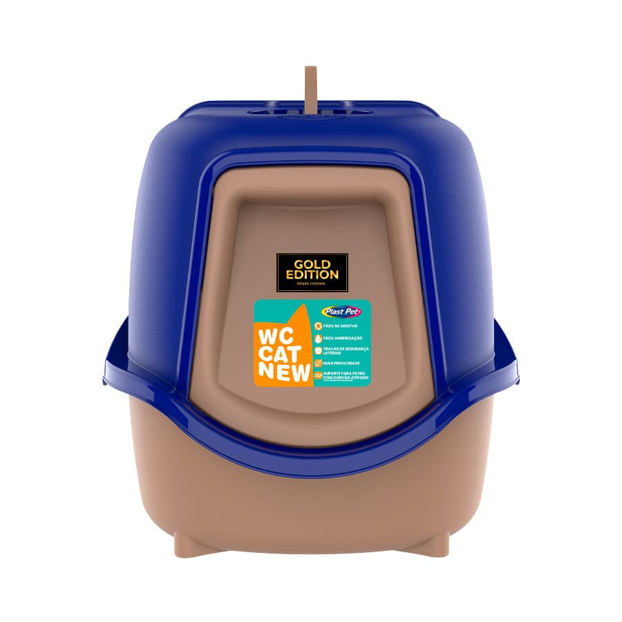 SANITARIO FECHADO P/ GATOS WC CAT NEW COR GOLD AZUL BANHEIRO