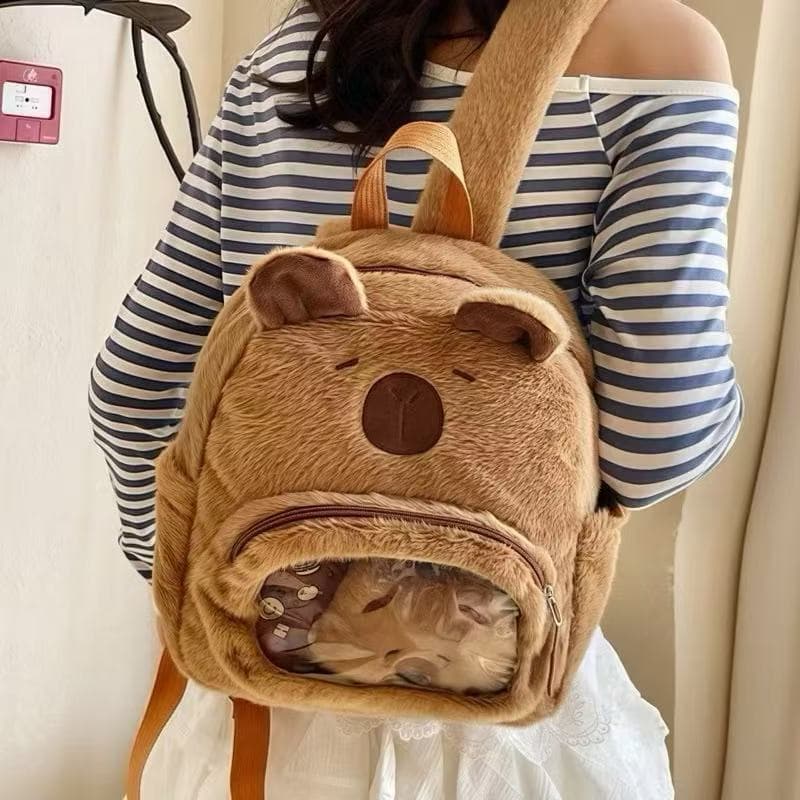 Mochila Infantil Feminina em Pelúcia Capivara Fofa e Aconchegante