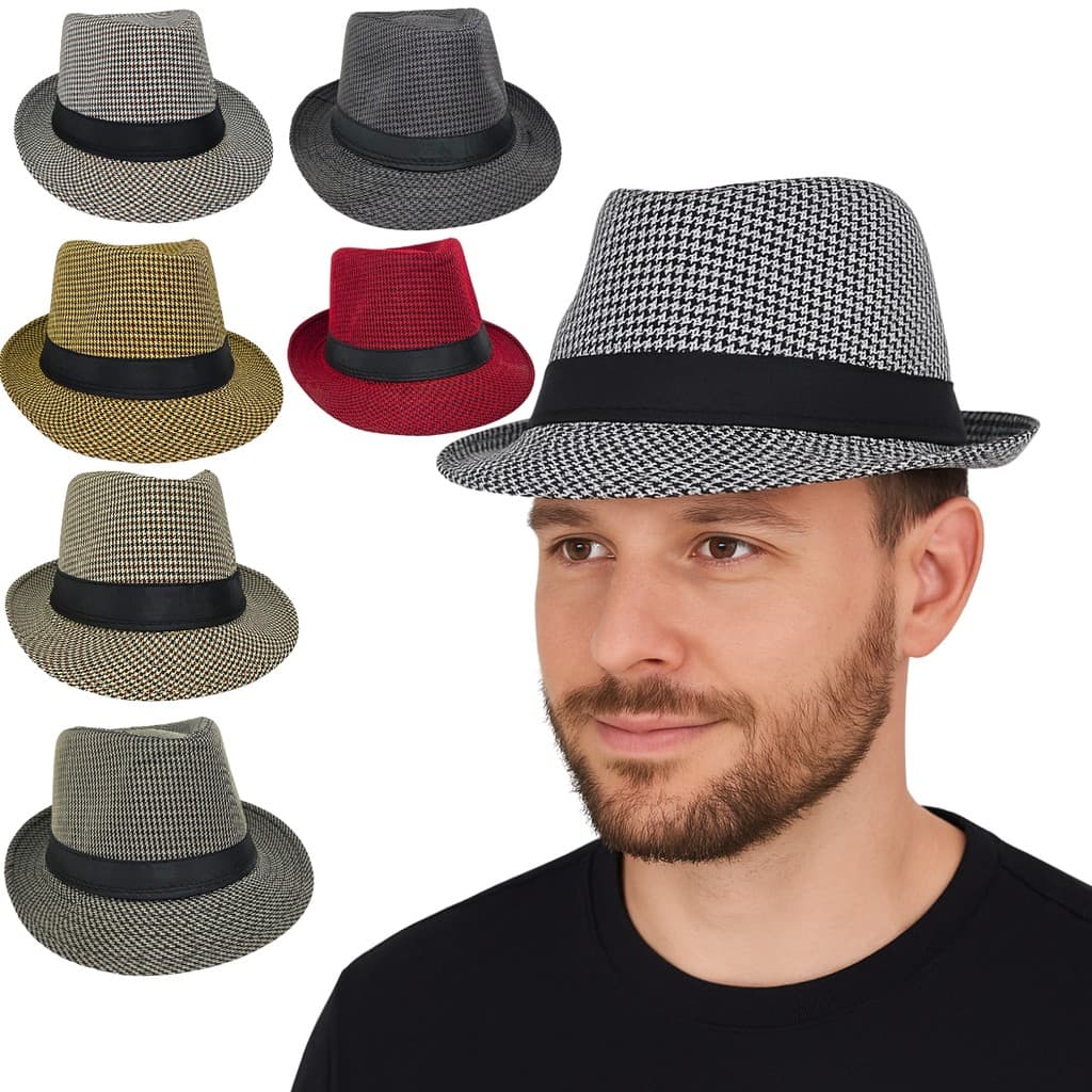 Chapéu Estilo Panamá Moda Verão Aba Curta Casual Xadrez
