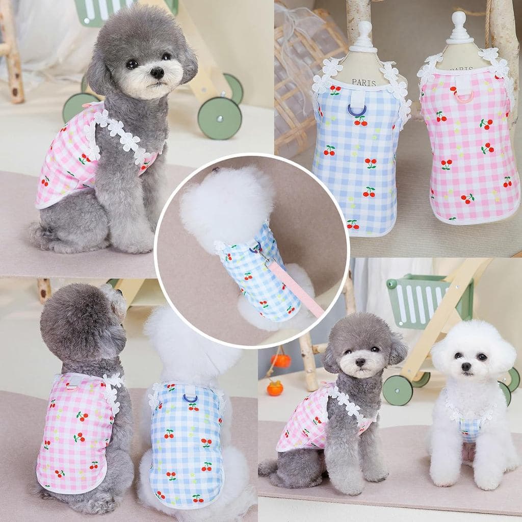 Regata com Estampa Cereja para animais de verão com argola para coleira,básica sem mangas macia e respirável para pets.