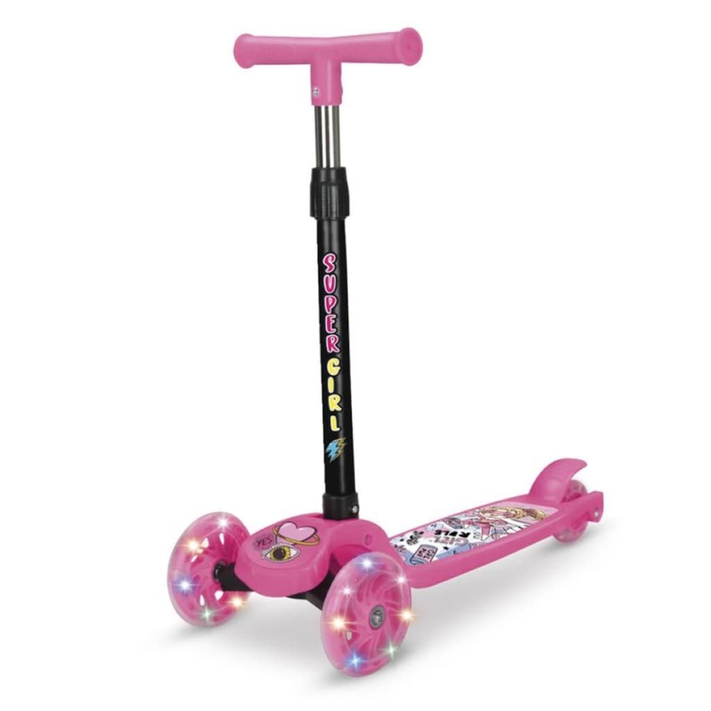 Patinete Menina 3 Rodas Led Super Girl Rosa Dobrável Menina