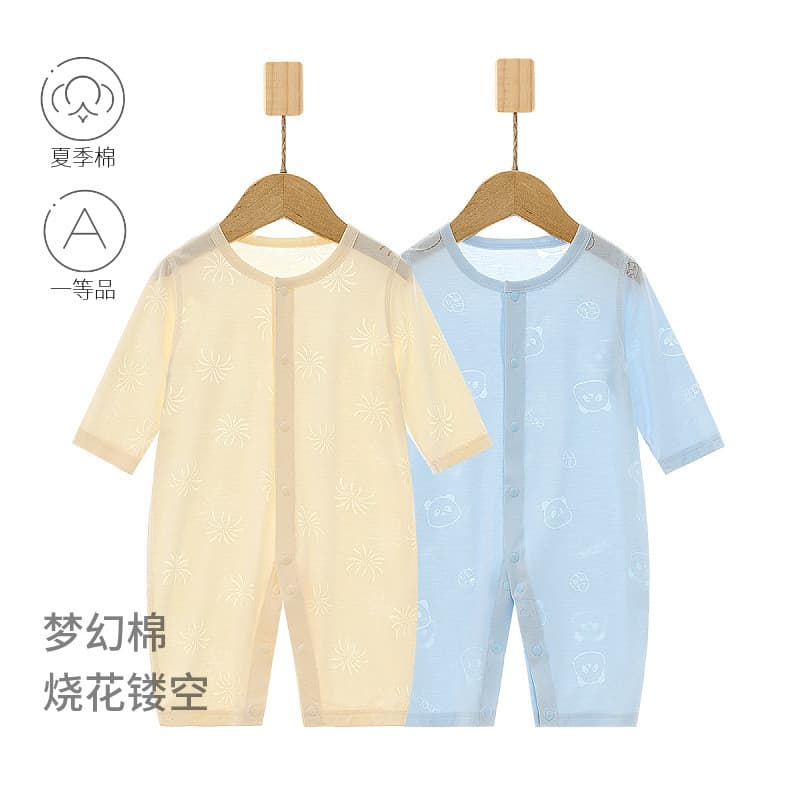 Bebê bebê verão macacão queimado flor masculino feminino bebê fino Jacquard macacão ar condicionado roupas bebê recém-na