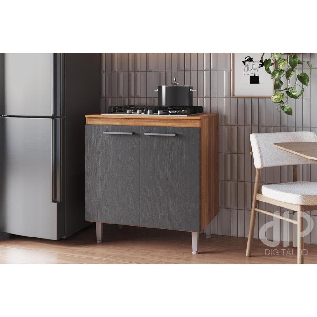 Fogão Cooktop + Balcao de Madeira Grafite - Chamalux Acendimento Automático Eletrico Bivolt