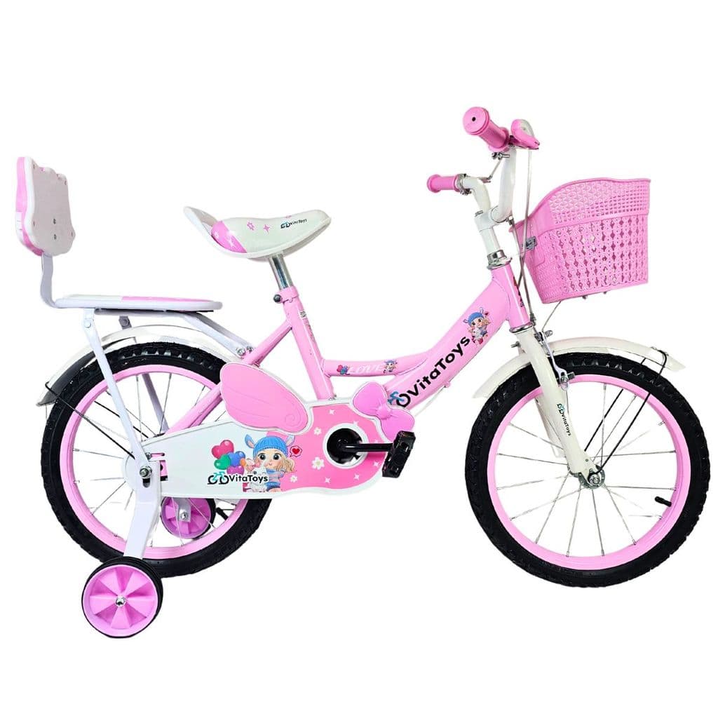Bicicleta Infantil Feminina Aro 16 C/ Cadeirinha E Cesto VitaToys Cor Rosa Claro