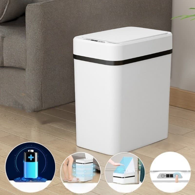 Lixeira automática de indução inteligente: toque leve de um botão fácil de abrir, adequada para casa, quarto, banheiro,