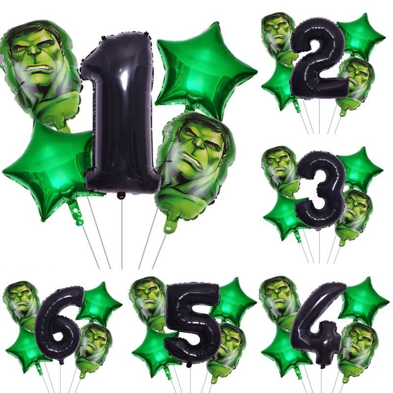 Kit 5 Balão Metalizado Hulk Marvel Vingadores Herói Número Grande Decoração Festa Aniversário