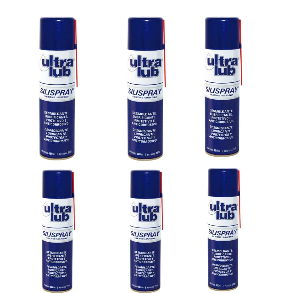 Kit 6 Silicone Desmoldante Silispray 420ML Ultralub Original Spray com Silicone Alta Performace