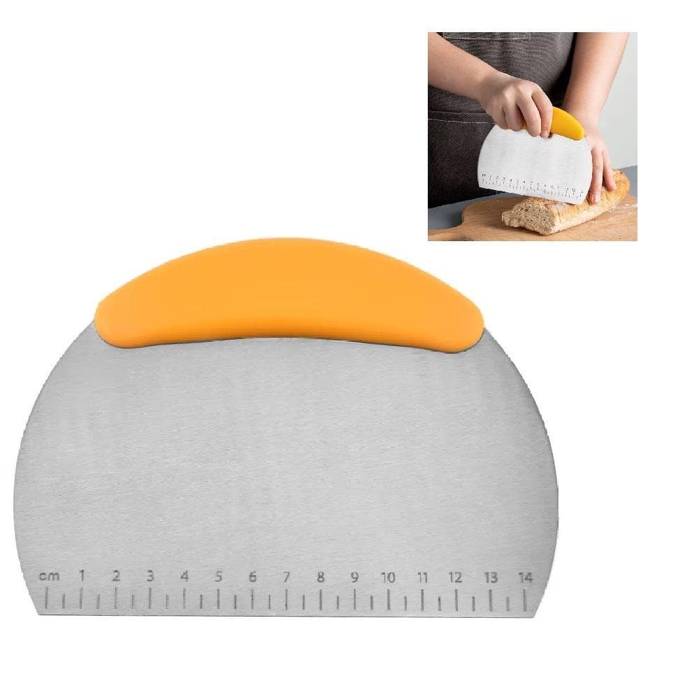 CORTADOR MANUAL DE PIZZA ESPATULA MISTURADOR EM INOX COM REGUA MEDIDORA PARA MASSAS PAES TORTAS E LEGUMES PROFISSIONAL