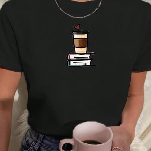 Camiseta Baby Look Feminina Estampada Amor por Café e Livros 100% **ENVIO IMEDIATO**